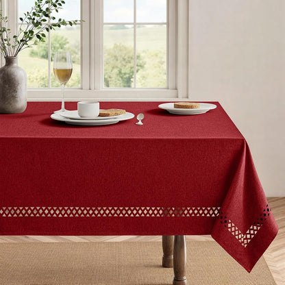 MIULEE Red Rectangle Christmas Tablecloth with Cutouts 52x70 Inch - Variation: Red 70" x 52" Rectangular