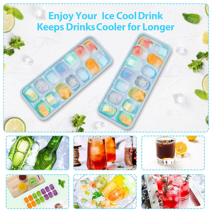 DOQAUS Ice Cube Trays 4 Pack, Easy-Release Silicone and Flexible 14-Ice Cube Trays with Spill-Resistant Removable Lid, LFGB Certified and BPA Free, for Cocktail, Beer, Stackable Flexible Ice Trays