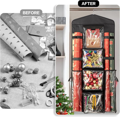 Regine Switzerland Christmas Wrapping Paper Organizer - Double-Sided Gift Bag Storage, Black