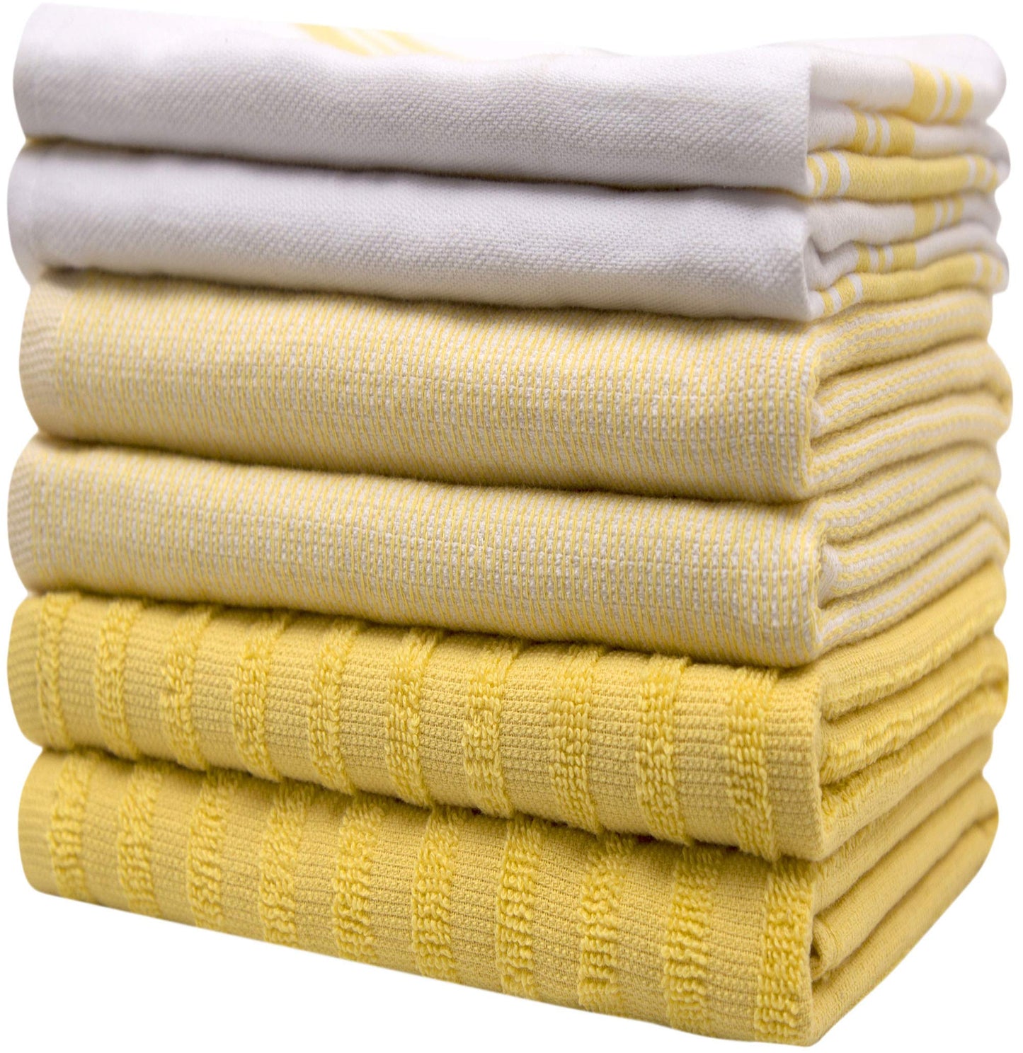 Premium Kitchen Towels (20”x 28”, 6 Pack) | Large Kitchen Hand Towels | Kitchen Towels Cotton | Flat & Terry Towel | Highly Absorbent Tea Towels Set with Hanging Loop | Wide Stripe Yellow