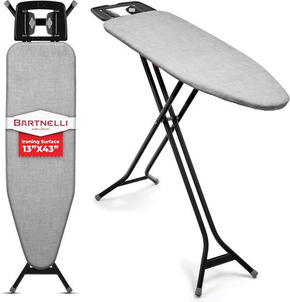 Bartnelli Ironing Board - Extreme Stability, Height Adjustable, Heavy-Duty Metal Frame, 43x13 Inches