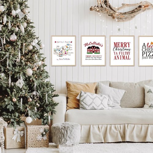 Home Alone | Christmas Decorations Set - Funny Holiday Posters for Bathroom & Bedroom Decor | 8x10 Inch Unframed Art Prints