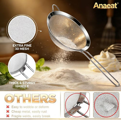 Anaeat Fine Mesh Strainers - Premium Stainless Steel Sifters with Durable Mesh & Sturdy Handle | 3.15", 5.5", 7.87" Sizes