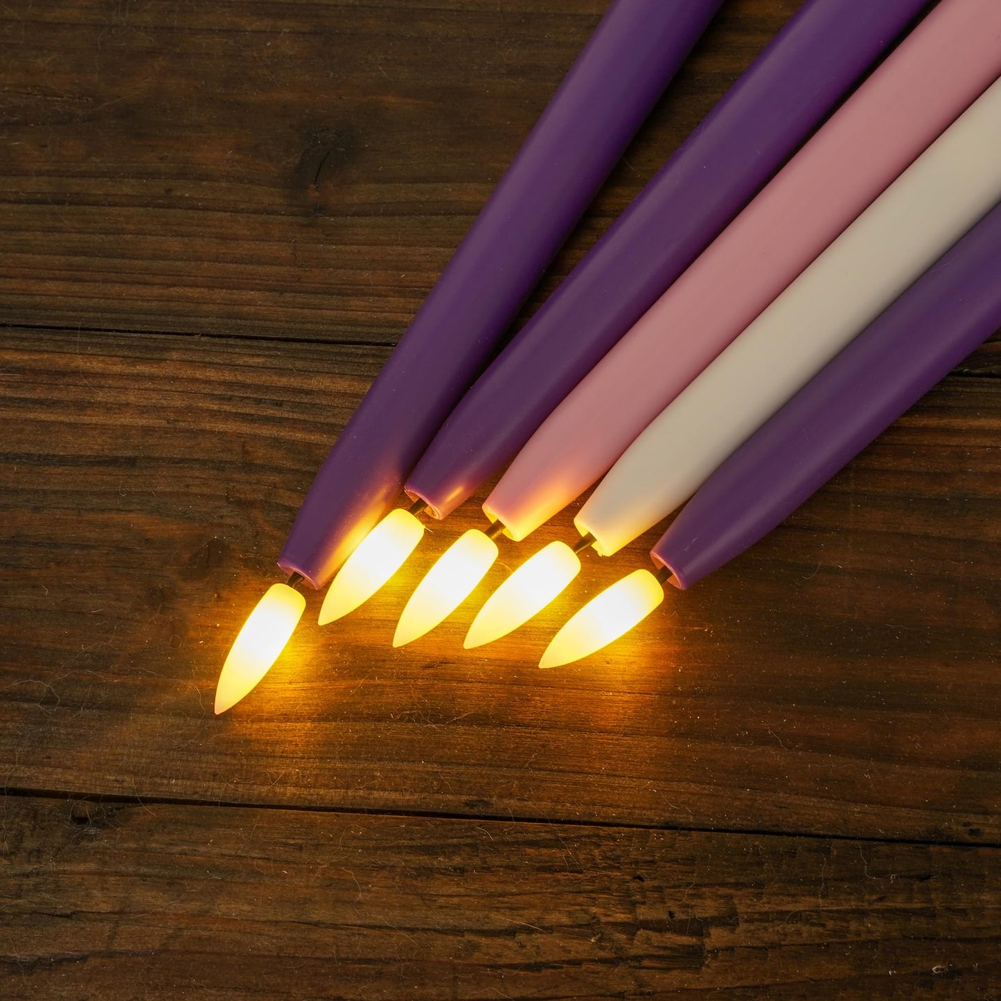 Stmarry Flameless Advent Candles, Set of 5 - Flickering LED Flame, 11 Inch Taper Candlesticks, Remote Controlled - 3 Purple, 1 Pink, 1 White for Christmas Wreath