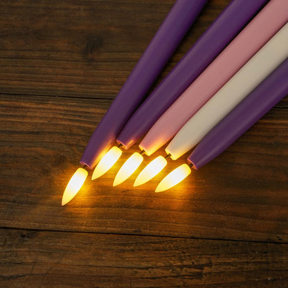 Stmarry Flameless Advent Candles, Set of 5 - Flickering LED Flame, 11 Inch Taper Candlesticks, Remote Controlled - 3 Purple, 1 Pink, 1 White for Christmas Wreath