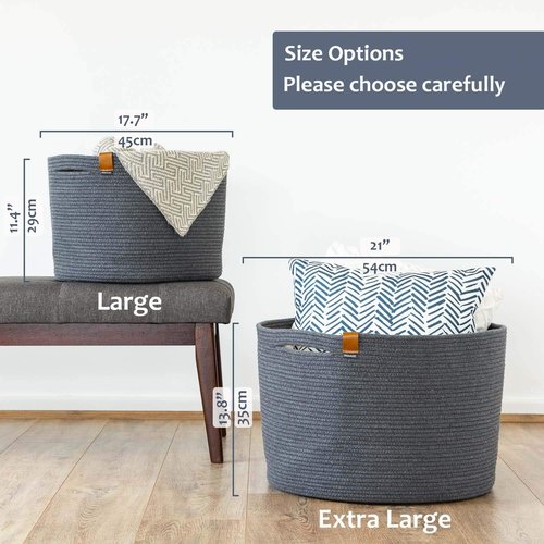DENJA & CO Large Storage Shoe Basket - Woven Decorative Floor Basket for Home Entryway | Charcoal Gray (17.7 x 11.4 inches)