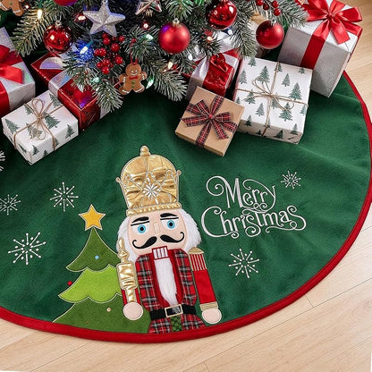 Christmas Tree Skirt Nutcracker 48 Inch - Green with Red Edging, 48in