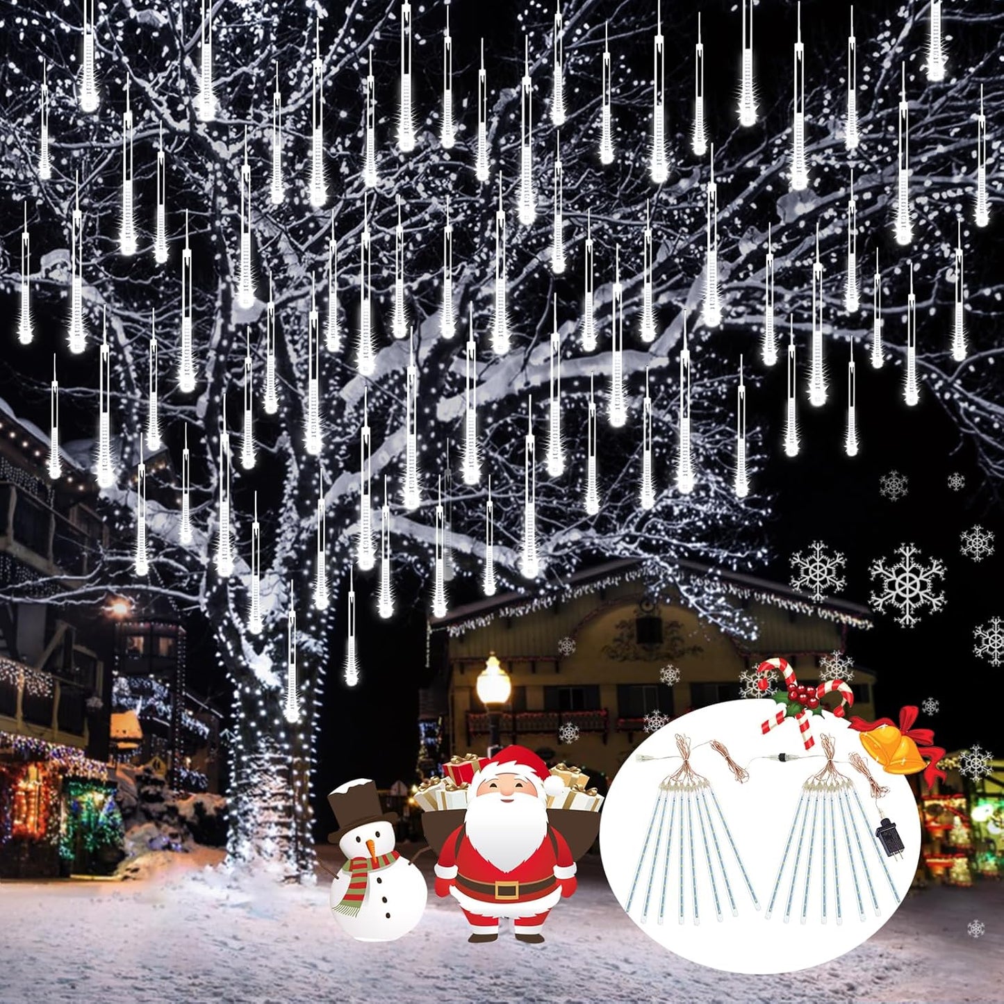 Skiennix Meteor Shower Lights - 2 Pack Outdoor Christmas Decorations with Timer | 384 LEDs, 30cm Tubes