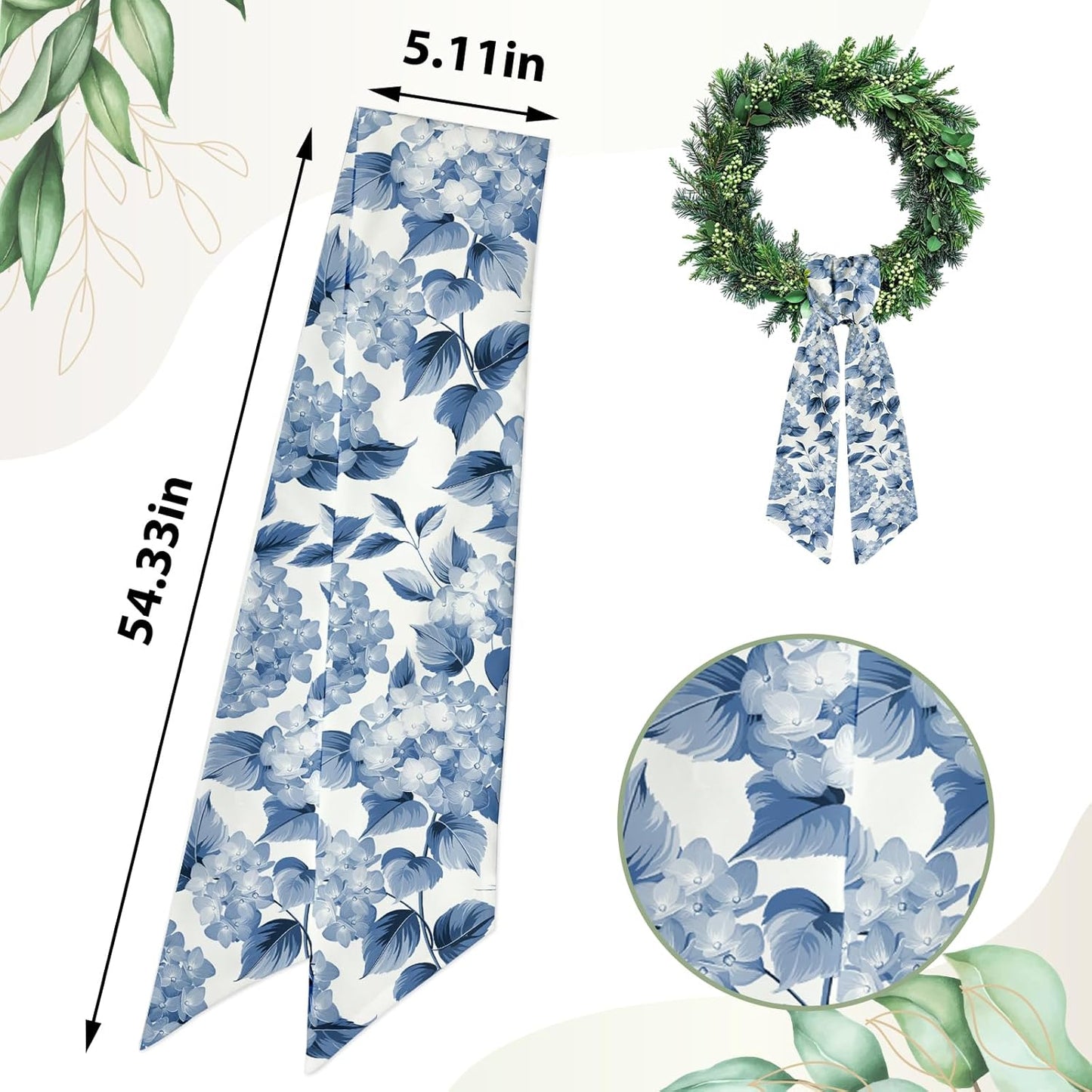 Regine Switzerland Wreath Sash - Floral Satin Ribbon for Front Door Decor | 5.1 x 54.3 Inches
