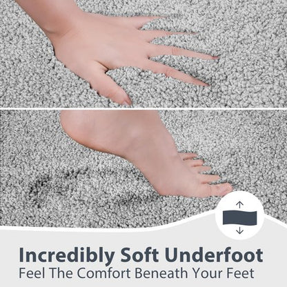 anllugs Bathroom Rugs 24" x 60", Non-Slip Extra Soft Absorbent Bath Rugs, Machine Washable Quick Dry Bath Mats for Bathroom Floor, Shower, Bathtub and Sink, Light Grey & Grey