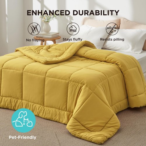 Bedsure Comforter Duvet Insert - Quilted Comforters Queen Size, All Season Duvet, GentleSoft Down Alternative Bedding, with 8 Tabs, Gifts for Women/Men, Mustard Yellow, Queen 88 x 88 Inches