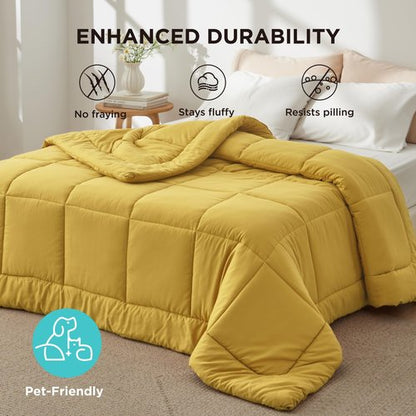 Bedsure Comforter Duvet Insert - Quilted Comforters Queen Size, All Season Duvet, GentleSoft Down Alternative Bedding, with 8 Tabs, Gifts for Women/Men, Mustard Yellow, Queen 88 x 88 Inches