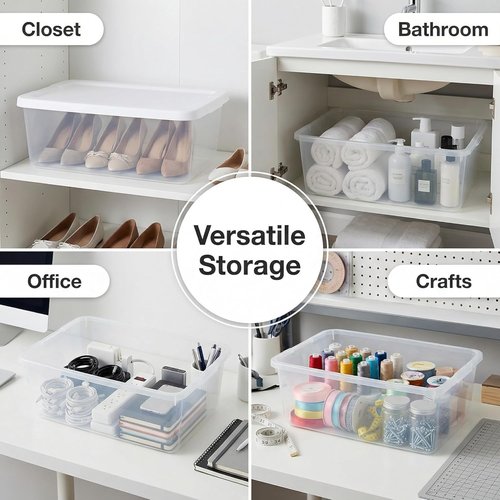 Clear Plastic Storage Boxes by 20-Pack | Stackable 6 Quart Bins for Closet, Kitchen & Office Organization