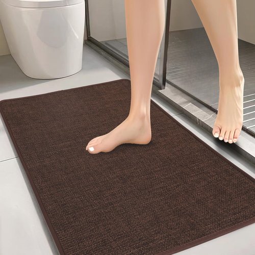 Bathroom Rugs, Bath Mats for Bathroom Non Slip Washable, Quick Dry, Water Absorbing, Fits Under Door, Ultra Thin, Rubber Backing, Low Pile, Cozy Cloth Cotton, Ideal for Shower, Sink-Coffee 24''x16''