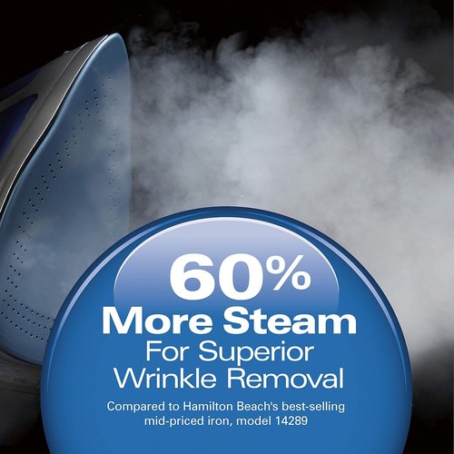 Hamilton Beach Steam Iron - 1500W Vertical Steamer with Scratch-Resistant Soleplate & 8' Cord | Blue
