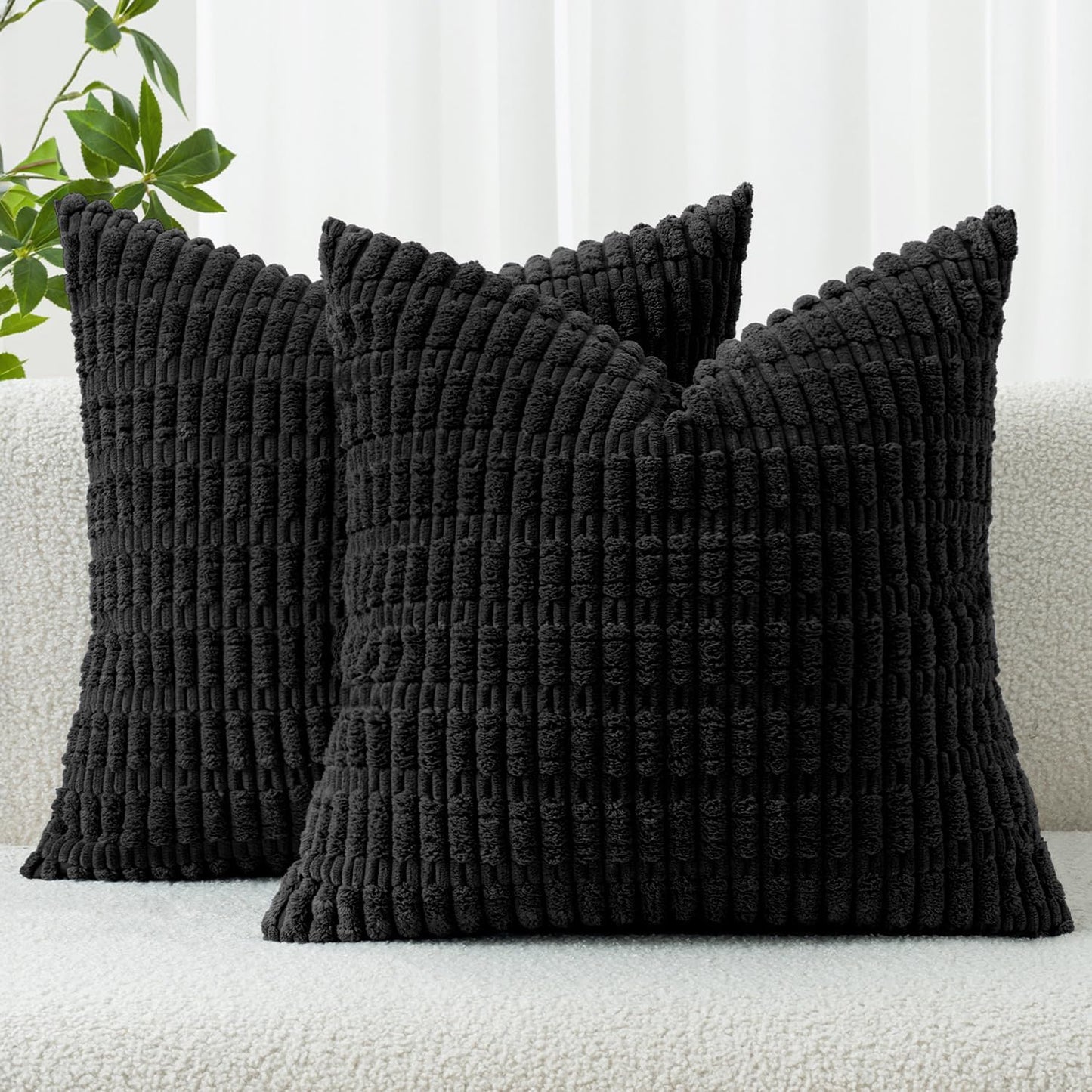 MIULEE Euro Sham Pillow Covers - Soft Corduroy Boho Striped Design | 24x24 Inch for Modern Farmhouse Decor