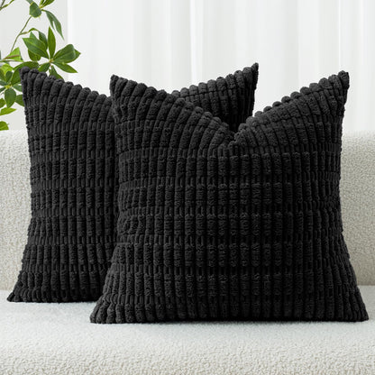 MIULEE Euro Sham Pillow Covers - Soft Corduroy Boho Striped Design | 24x24 Inch for Modern Farmhouse Decor