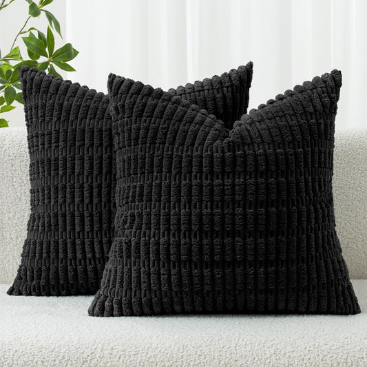 MIULEE Euro Sham Pillow Covers - Soft Corduroy Boho Striped Design | 24x24 Inch for Modern Farmhouse Decor