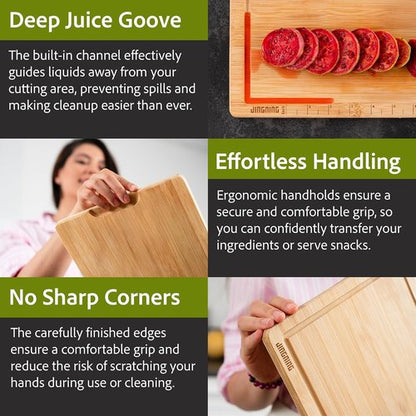 JINGNING Wooden Cutting Board Set of 3 - Anti-Cut Chopping Boards with Ruler | Small, Medium, Large