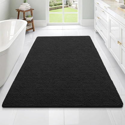 OLANLY Large Bathroom Rugs - Extra Soft Chenille Bath Mats with Rubber Backing | 70x46, Quick Dry, Black