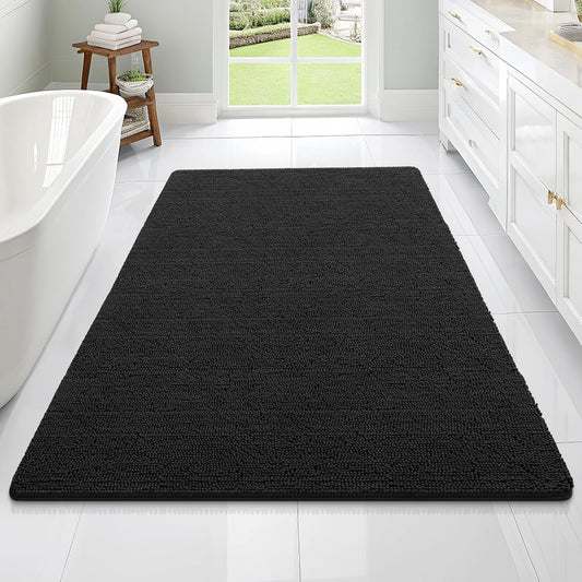 OLANLY Large Bathroom Rugs - Extra Soft Chenille Bath Mats with Rubber Backing | 70x46, Quick Dry, Black