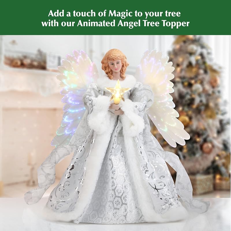 Mr. Christmas Fiber Optic White Angel Tree Topper - 10ft Cord, Christmas Decoration