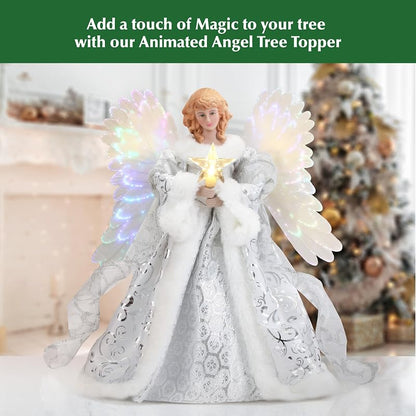 Mr. Christmas Fiber Optic White Angel Tree Topper - 10ft Cord, Christmas Decoration