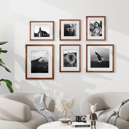 11x14 Picture Frame, Solid Walnut Wood 11"x14" Photo Frame, 11 x 14 Wood Frame for Wall, Tempered Glass, 11x14 Frame with Mat for 8x10,Rustic Walnut Frame 11 by 14, 3 Pack