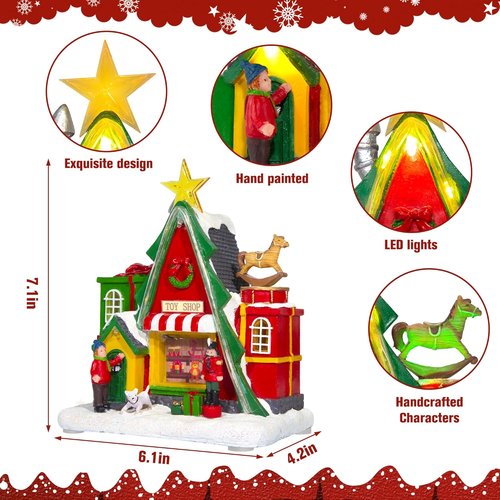LED Lighted Musical Village House - 7.1" Triangular Christmas Decoration for Holiday Home Decor