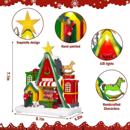 LED Lighted Musical Village House - 7.1" Triangular Christmas Decoration for Holiday Home Decor