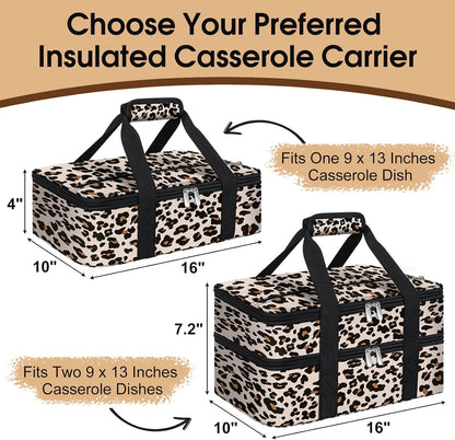 Skiennix Insulated Casserole Carrier - Portable Hot & Cold Food Tote Bag for Potluck | Fits 9" x 13" Dish - Leopard Print
