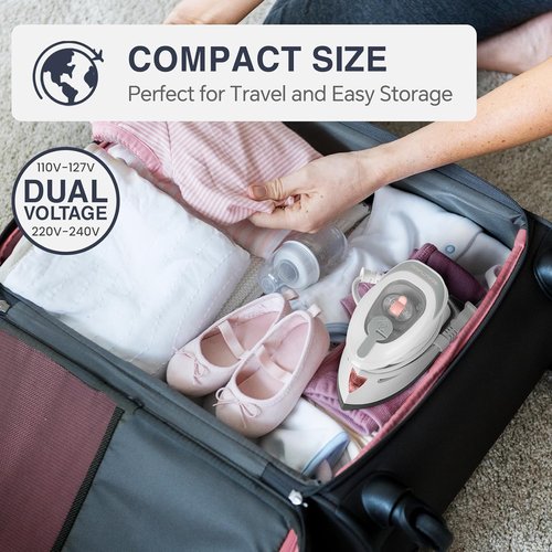 Beautural Mini Travel Steam Iron - Dual Voltage, Temperature Control, Non-Stick Soleplate | Ideal for Sewing & Quilting