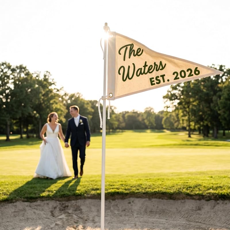 Personalized Golf Wedding Pennant - Embroidered Last Name & Established Year Flag (Multi 5)