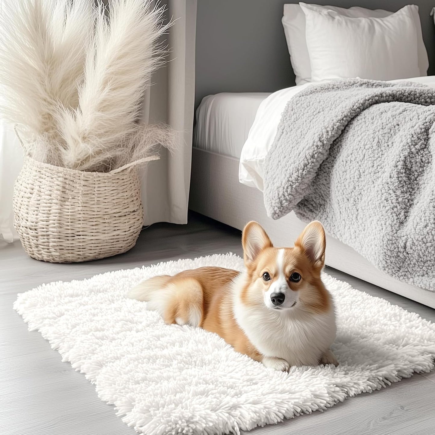 OLANLY Soft Fluffy Shaggy Bedside Rug - Machine Washable 2x3 Ivory Entryway Carpet for Kids & Nursery