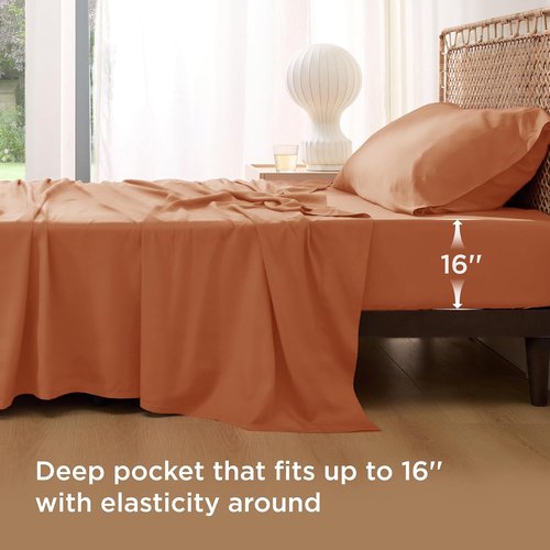 Bedsure Cooling Twin XL Sheets - Rayon from Bamboo, Breathable & Soft, Deep Pocket Up to 16 Inches, Burnt Orange