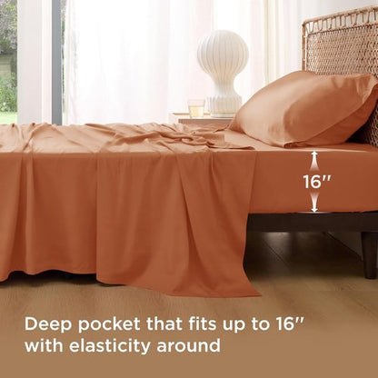 Bedsure Cooling Twin XL Sheets - Rayon from Bamboo, Breathable & Soft, Deep Pocket Up to 16 Inches, Burnt Orange