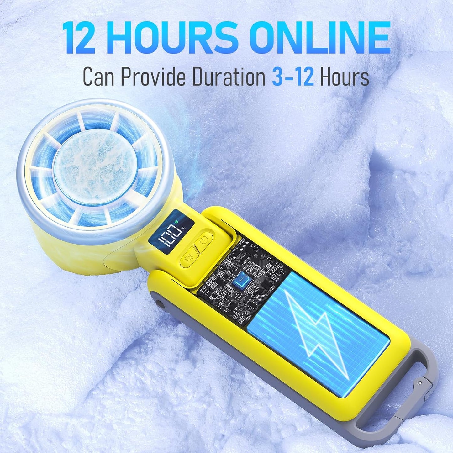 PlayHot Portable Handheld Turbo Fan - Rechargeable Ice Cooling Fan with 5 Speeds | Up to 12 Hours of Use (Yellow)