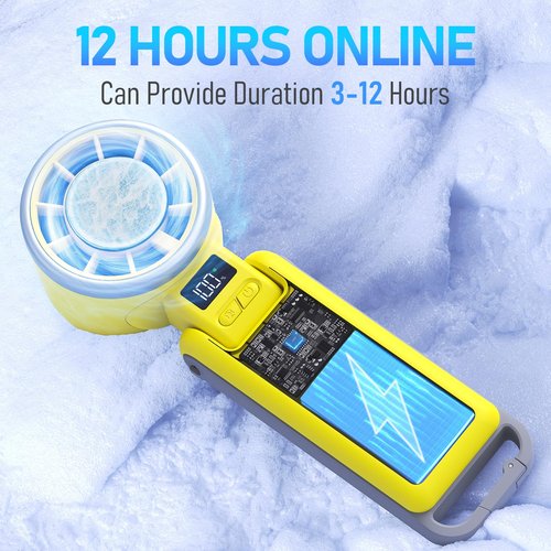 PlayHot Portable Handheld Turbo Fan with Ice Cooling, Rechargeable Personal Fan, Up tp 12Hrs Cooling, 5 Speed 25550RPM Powerful Portable Fan for Travel, Outdoor, Camping, Hiking (Yellow)