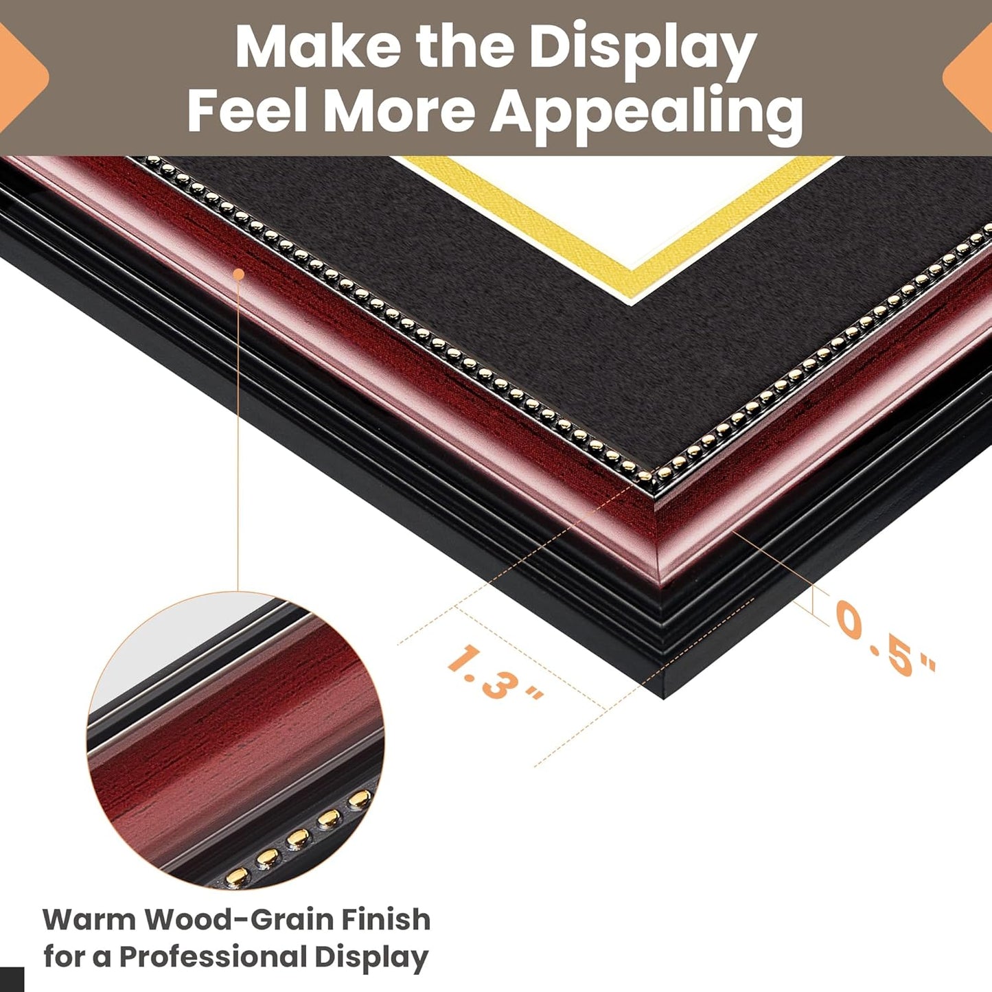 Upsimples Diploma Frame - Classic Wood Grain with Gold Beading | 8.5 x 11 with Mat or 11 x 14 Without Mat - Perfect Graduation Gift