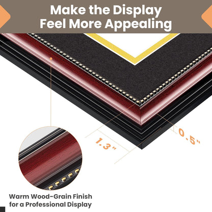 Upsimples Diploma Frame - Classic Wood Grain with Gold Beading | 8.5 x 11 with Mat or 11 x 14 Without Mat - Perfect Graduation Gift