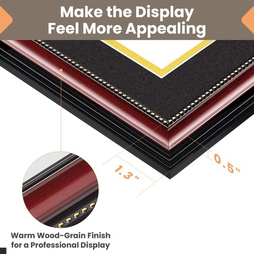 upsimples Diploma Frame 8.5 x 11 with Mat, Certificate Degree Document Frame, Displays Diploma Frame 11x14 without Mat, Classic Wood Grain with Gold Beading, Includes Black & Gold Mats, 1 Pack