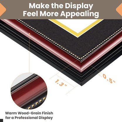 upsimples Diploma Frame 8.5 x 11 with Mat, Certificate Degree Document Frame, Displays Diploma Frame 11x14 without Mat, Classic Wood Grain with Gold Beading, Includes Black & Gold Mats, 1 Pack