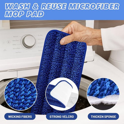 HOMTOYOU Microfiber Flat Mop - Spray Mop with 4 Washable Pads for Multi-Surface Cleaning | 400+ML Refillable Bottle