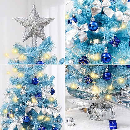 Blue Mini Artificial Christmas Tree - Tabletop Cedar Themed Xmas Tree, 12in, Reusable