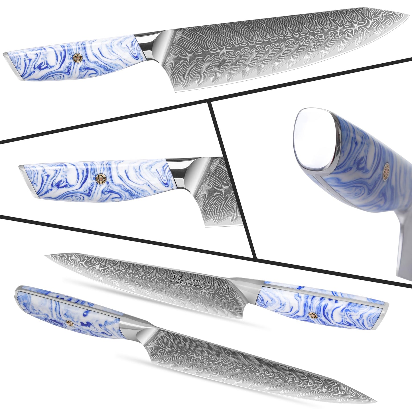 SHANGDAO Damascus Chef Knife, 8 inch Japanese chef's knives, Resin Handle kitchen knife, sharp knives kitchen Cooking Knife, chef's knives Including Gift Box