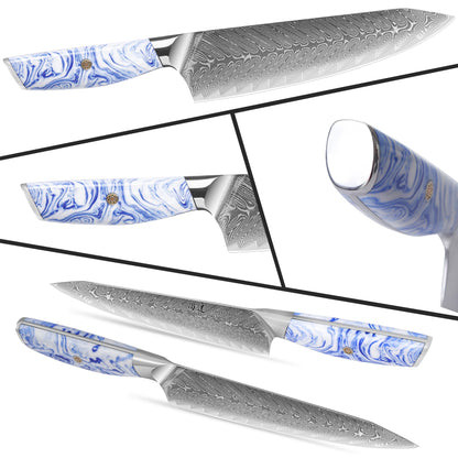 SHANGDAO Damascus Chef Knife, 8 inch Japanese chef's knives, Resin Handle kitchen knife, sharp knives kitchen Cooking Knife, chef's knives Including Gift Box