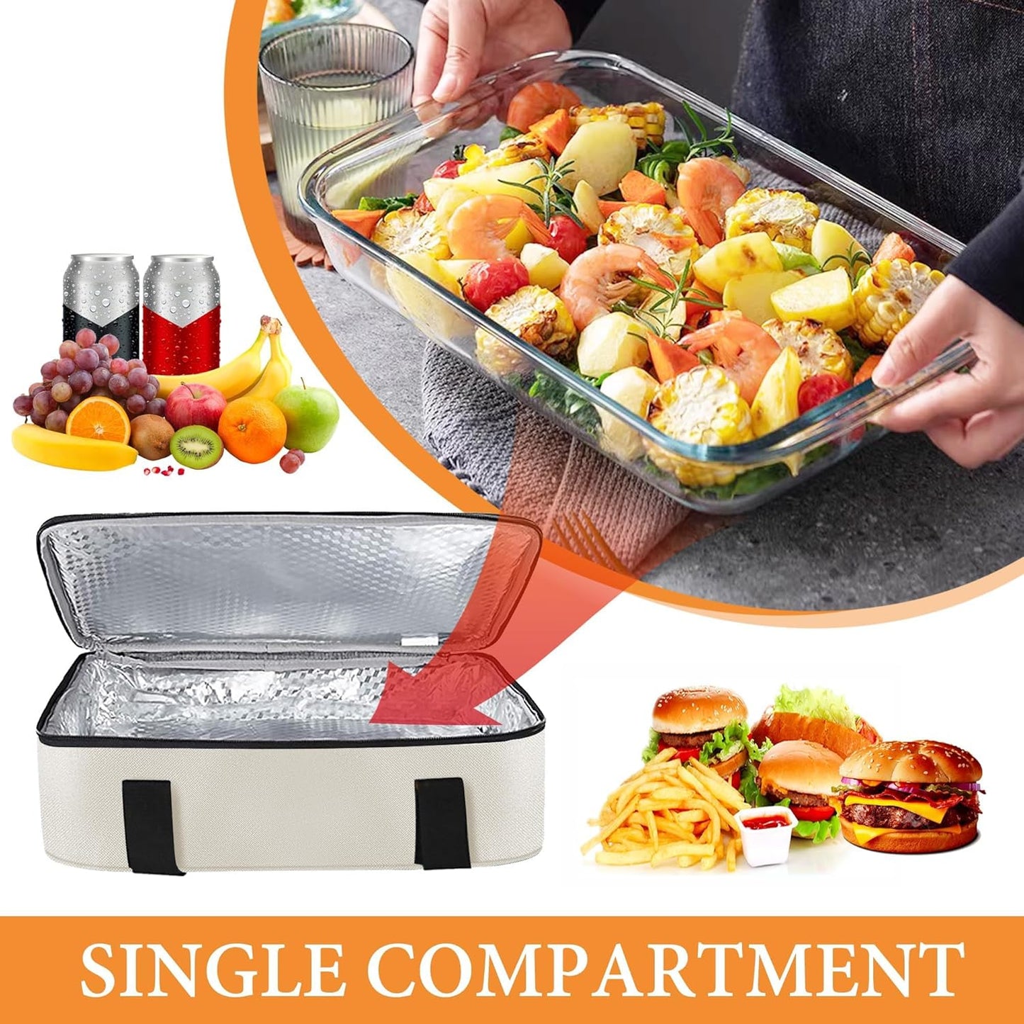 Skiennix Insulated Casserole Carrier - Durable Nylon Bag for 9"x13" Dish | Leak-Proof, Beige, Perfect for Travel & Picnics