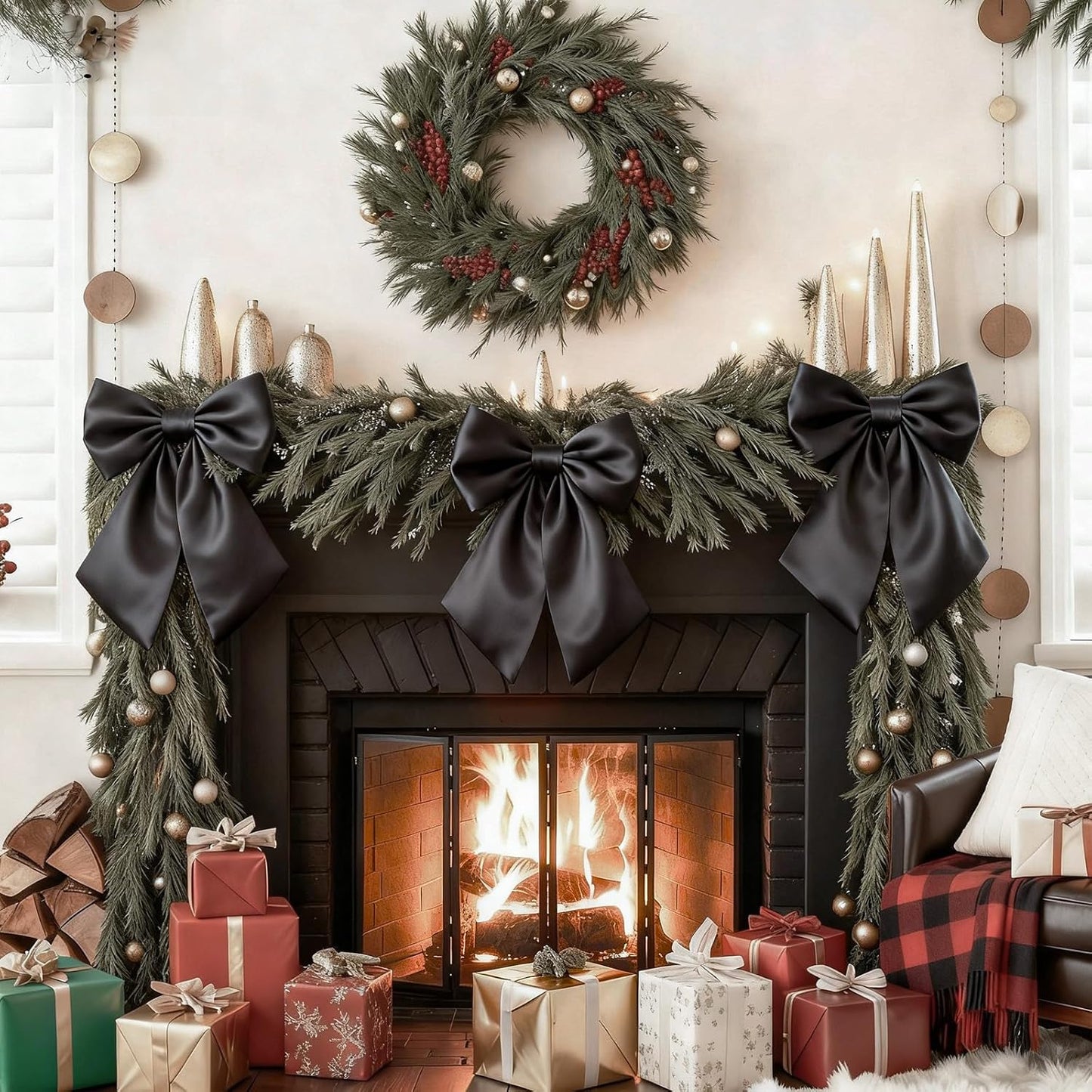 Black Bows Decor | 22x11 Inch Big Black Bows for Christmas Tree, Weddings & Showers (3 Pack)