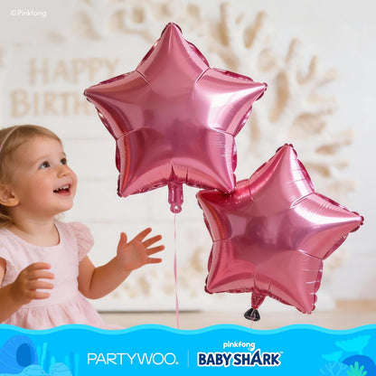 PartyWoo Baby Shark Pink Foil Number 2 Balloon - 5pcs 18-Inch Round Mylar Helium Birthday Decorations for Kids
