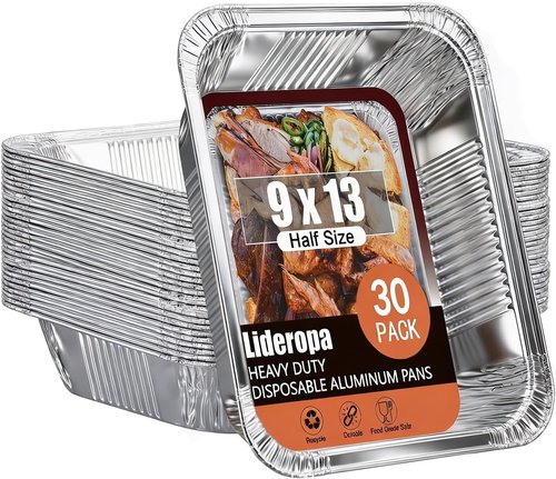 9x13 Aluminum Pans - Disposable Half-Size Foil Pans for Cooking, Baking & Meal Prep | 30 Pack